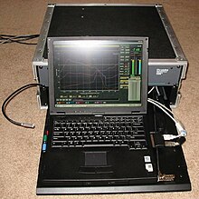 SmaartLive 4 software running on an IBM laptop in 2002, mounted in a portable 19-inch rack case Smaart rig in rack.jpg