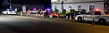 A sobriety checkpoint, designed to catch drunk drivers, in East Haven, Connecticut