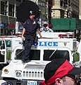 Long range acoustic device mounted on police vehicle, 2004 Republican National Convention, New York City
