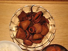 Japanese Ika to satoimo no nitsuke (イカとサトイモの煮付け) (boiled squid and taros with soy sauce and sugar)