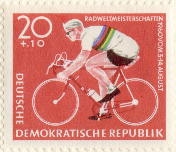 In many European countries, bicycle racing is a source of national pride: German Democratic Republic postage stamp depicting Täve Schur, 1960