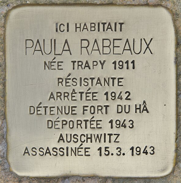 File:Stolperstein für Paula Rabeaux (Begles).jpg