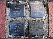Stolpersteine Bernhard Strauß, Rosa Strauß, Erna Strauß, Kurfürstenstraße 78, Bonn.JPG