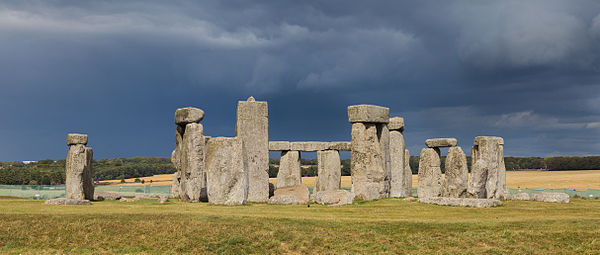 The world famous Stonehenge in a stormy day, a prehistoric monument located in the southwest of England, near Salisbury, in the Wiltshire county. Stonehenge is the remains of a ring of standing stones set within earthworks that dates anywhere from 3000 BC to 2000 BC.