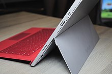Microsoft Surface Pro 3, a kickstand hinge laptop with detachable keyboard Surface Pro 3 kickstand.jpg