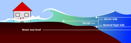Elements of a storm tide at high tide