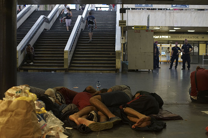 File:Syrian refugees having rest at the floor of Keleti railway station. Refugee crisis. Budapest, Hungary, Central Europe, 3 September 2015.jpg