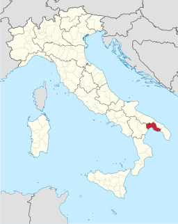 Karta över Italien med Provincia di Taranto markerat