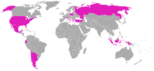 Страны, в которых были выпущены адаптации, выделены пурпурным