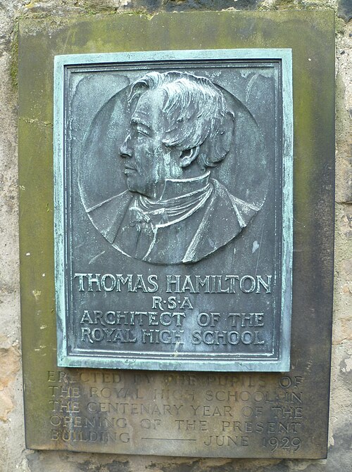 Centenary plaque commemorating the building of the new Royal High School in Edinburgh