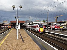 Three generations of East Coast Main Line trains at York. A Class 43 InterCity 125 (left) with a Class 800 Azuma (centre) and a InterCity 225 (right) Three generations of East Coast Main Line trains at York (geograph 6522221).jpg
