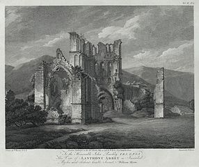 To the honourable John Peachey F.R.S. & F.S.A. this view of Lanthony Abbey: is inscribed by his most obedient humble servant William Byrne