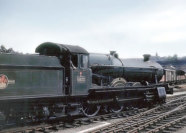 Ex-Great Western Railway No. 6833 Calcot Grange, a 4-6-0 Grange class steam locomotive, at Bristol Temple Meads