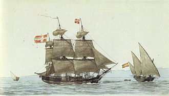 Danish three-masted ship and Spanish pink (right), by Antoine Roux. Trois-mats danois-Antoine Roux-p55.jpg