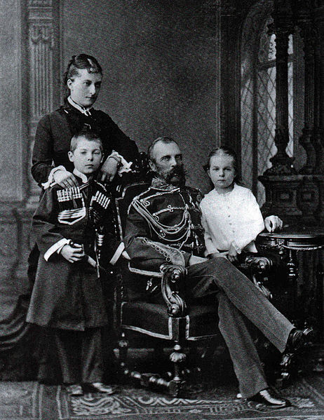 File:Tsar Alexander II, Princess Catherine Dolgorukova with their children George and Olga.jpg