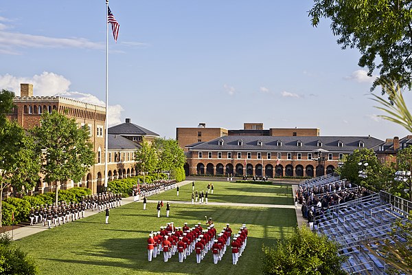 US Marines pass in review during a ceremony at Marine Barracks Washington during May 2013