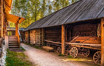 Old peasant's house, part of the ethnographic collection at the New Jerusalem Monastery in Istra, Moscow Oblast