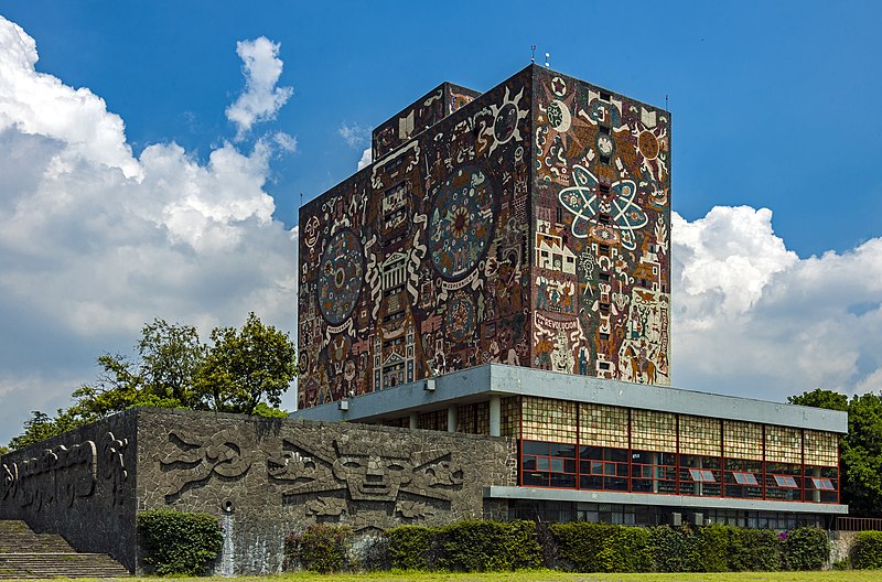 File:UNAM main library building with base pavilion.jpg