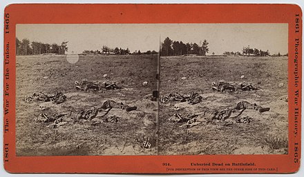"Unburied Dead on Battlefield" by John Reekie; issued as Stero #914 being taken on the 1862 Battlefield of Gaines Mills aka First Cold Harbor April 1865; taken near the Adams Farm where 7th New York artillery was stationed June 1864 see Civil war Talk.