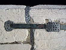 Punched lead cast in a Venice bridge wall fixing the hard-metal connecting bar VeniceLead1.jpg