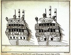 Les vaisseaux le Terrible et le Monarque, après leur capture au cap Finisterre. Ils seront intégrés dans la Royal Navy.
