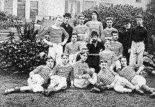 The Albion team display the Staffordshire Cup in 1883. This was the first ever photograph taken of an Albion team. WBA1883.jpg