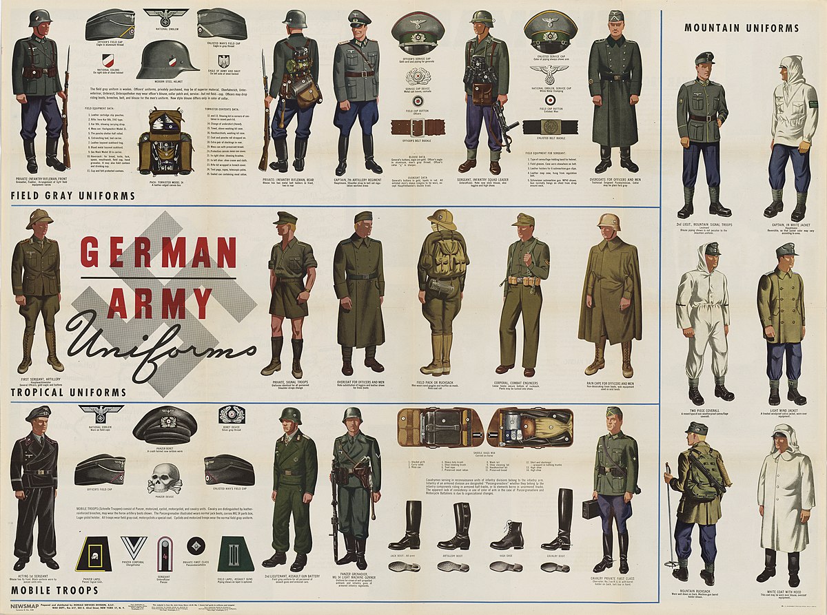 File:WW2 German Army Wehrmacht Uniforms Field gray Mountain Tropical Mobile  troops etc Newsmap Vol 2 No 40 1944-01-24 US Government National Archives  NARA Unrestricted Public domain 26-nm-2-40 002.jpg - Wikimedia Commons