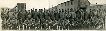 World War II combat survivors of Company B, 124th Infantry Regiment, U.S. 31st Infantry Division. The regiment arrived at the San Francisco Port of Embarkation on 14 December 1945 and was inactivated a week later at Camp Stoneman, California, where this photo was taken. WWII Survivors Company B 124th Infantry 31st Division.jpg