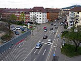 Waldkircher Straße in Freiburg-Brühl vor Beginn der Bauarbeiten zur Verlegung der Stadtbahn aus der parallel verlaufenden Komturstraße