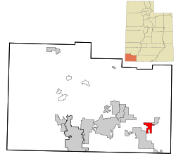 Location in Washington County and the state of Utah