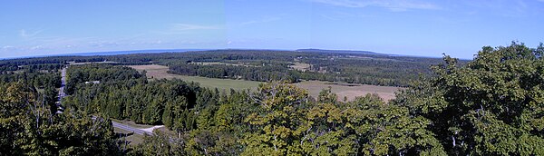 View from the north through the east from the currently closed lookout tower at Mountain Park near center of island.