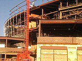 Steel structure being added to stadium; March 2010