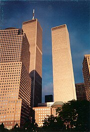 The twin towers of the former World Trade Center, New York's tallest buildings from 1972 to 2001