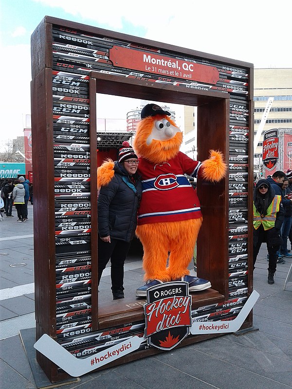 The Canadiens mascot, Youppi!, poses for photographs at a Rogers Media event