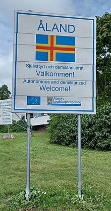 Aland Islands status shown in public signage, Mariehamn Aland Islands status shown in public signage, Mariehamn.jpg