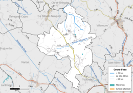 Carte en couleur présentant le réseau hydrographique de la commune