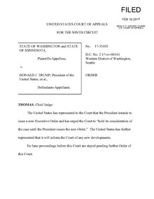 Abandonment of defense of the executive order by Trump Justice Department 17-35105 Stay Order revised.pdf