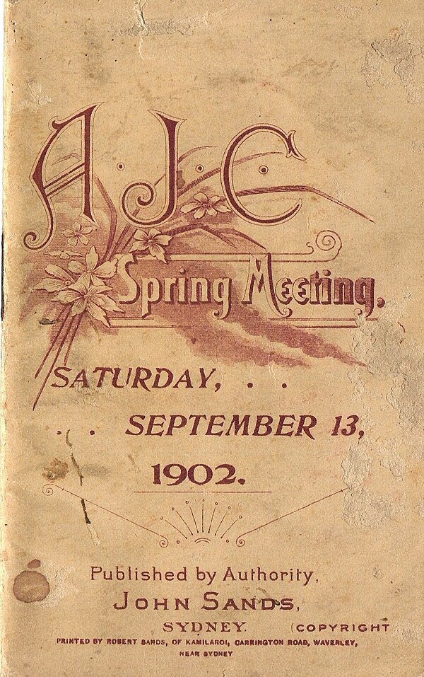 Front cover of the 1902 AJC Randwick Plate racebook