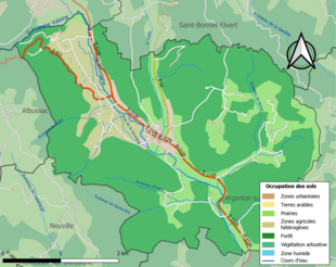 Barevná mapa znázorňující využití půdy.