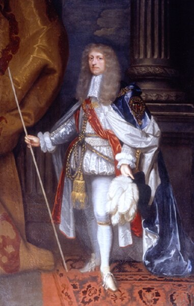 The Duke of Ormond as Knight of the Garter, wearing the mantle, with its cordon and tassels, and the collar. The hat with its white ostrich feathers i