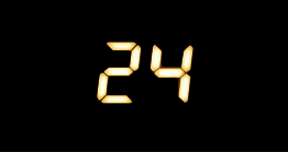 The intertitle for the series, which shows the number 24 in orange text on a black background