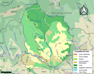 Barevná mapa znázorňující využití půdy.