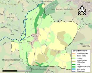 Barevná mapa znázorňující využití půdy.