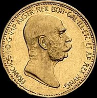 20korunová mince s portrétem císaře Františka Josefa I.