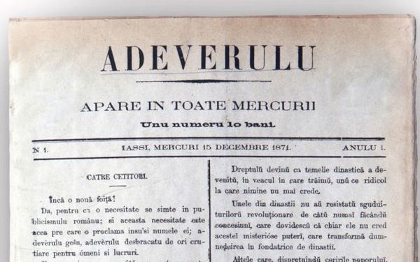 The Adeverulu published in Iași (front page of the first issue in the 1871 series).