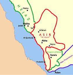 The Emirate of Al Ayed in its beginning years, marked in red