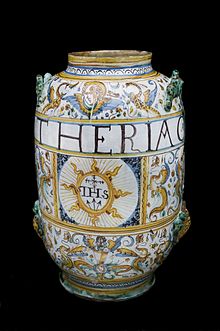 Albarello vase for theriac, 1641 Albarello vase for theriac, Italy, 1641 Wellcome L0057175.jpg
