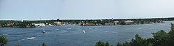 A panorama of Alexandria Bay taken from nearby Boldt Castle