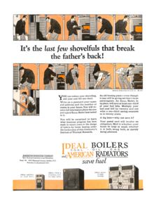 Advertisement for boilers from the American Radiator Company, illustrated by Ralph Barton, published in The Elks Magazine, May 1924 American Radiator Co. ad 1924-05.png