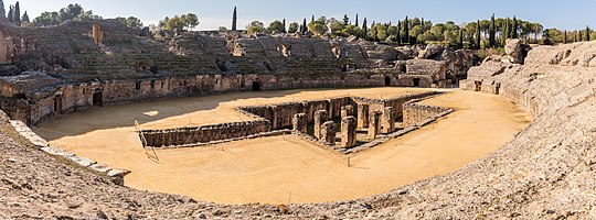 Amphitheater of the ancient roman city of Itálica, Santiponce, Seville, Spain